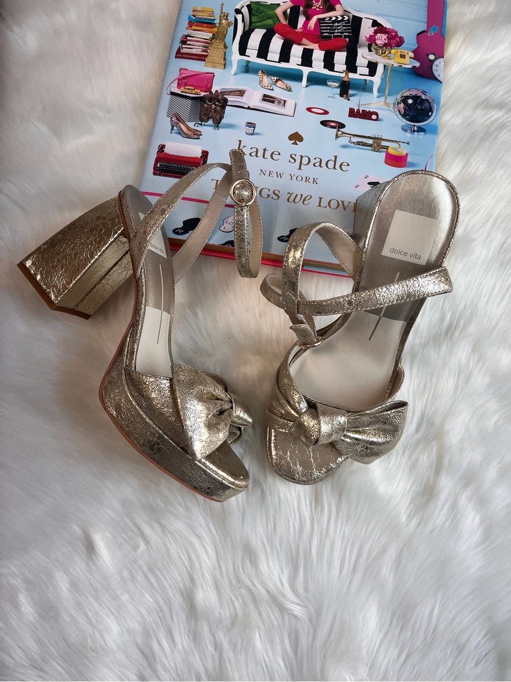 Dolce Vita Gold Metallic Bow Block Heel Sandals